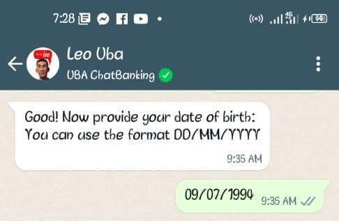 Enter date of birth - uba leo banking