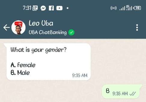 Select gender on uba banking leo